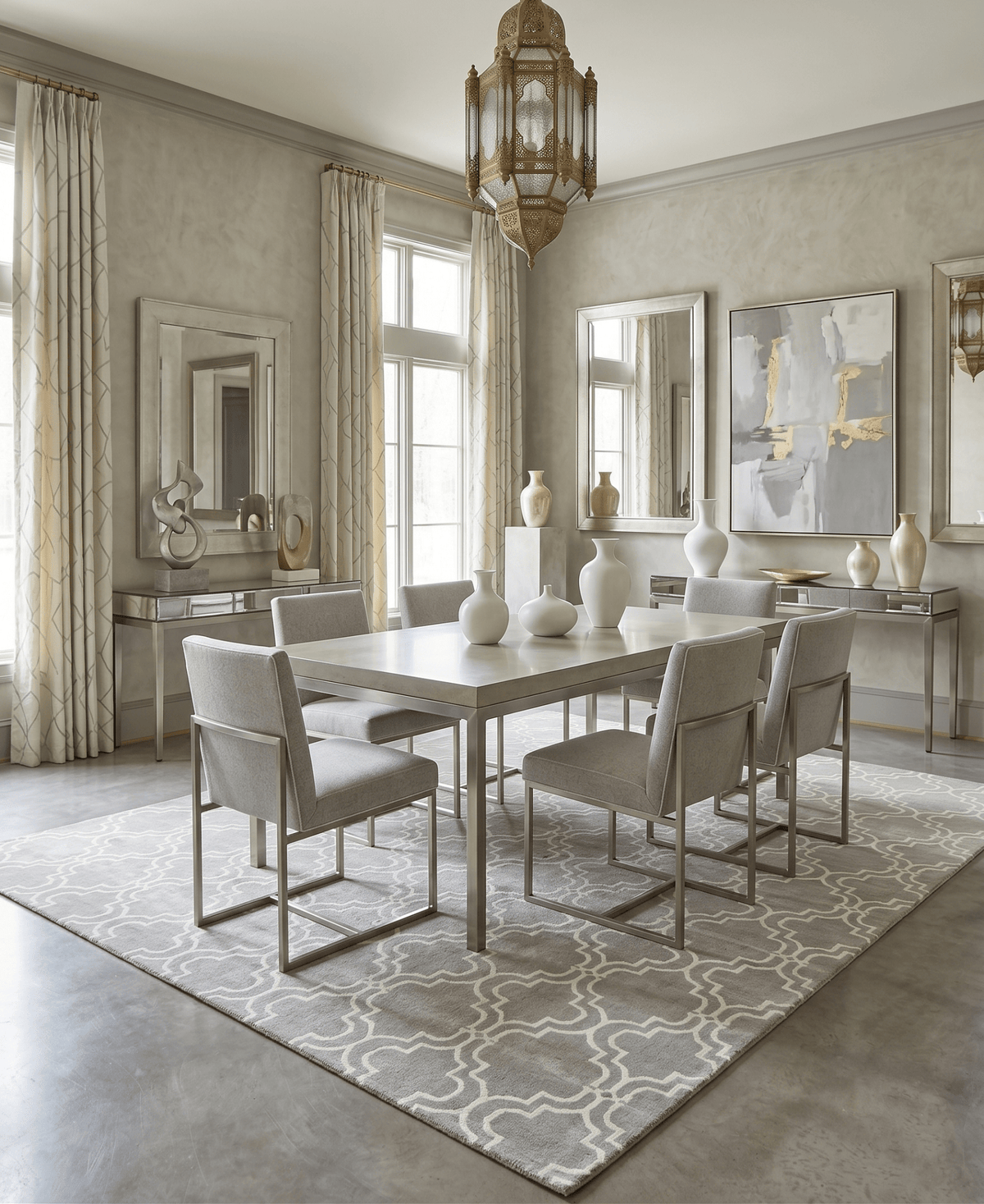 Modern Geometrical Hand Tufted Silver Wool 8x10 Area Rug.