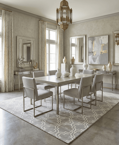 Modern Geometrical Hand Tufted Silver Wool 8x10 Area Rug.