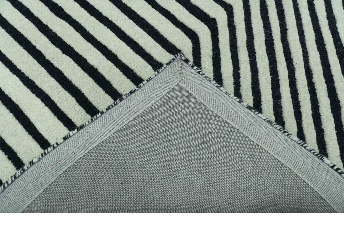 Modern Geometrical Pattern Black And White Hand Tufted Custom Made wool rug.