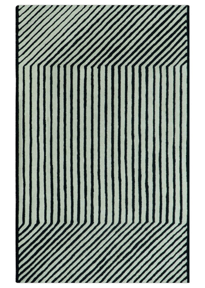 Modern Geometrical Pattern Black And White Hand Tufted Custom Made wool rug.