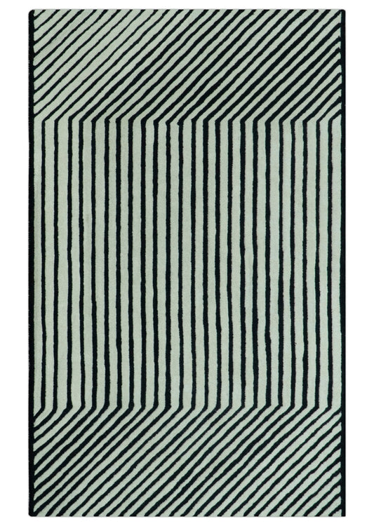 Modern Geometrical Pattern Black And White Hand Tufted Custom Made wool rug.