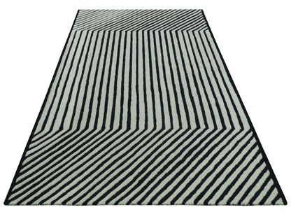 Modern Geometrical Pattern Black And White Hand Tufted Custom Made wool rug.