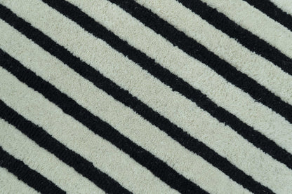 Modern Geometrical Pattern Black And White Hand Tufted Custom Made wool rug.