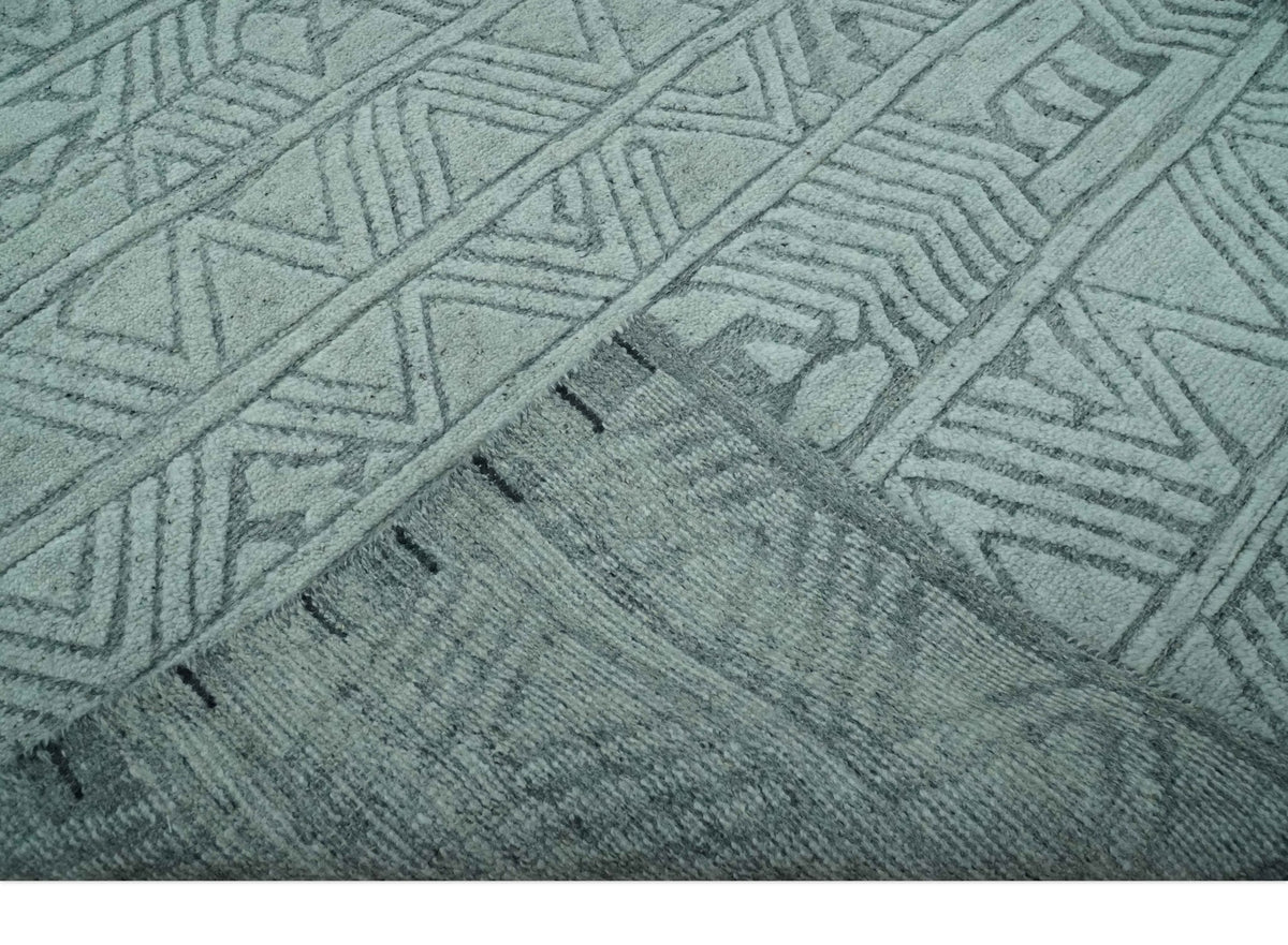 Modern Geometrical Silver and Gray Chevron Design Hand Carved  wool Rug.