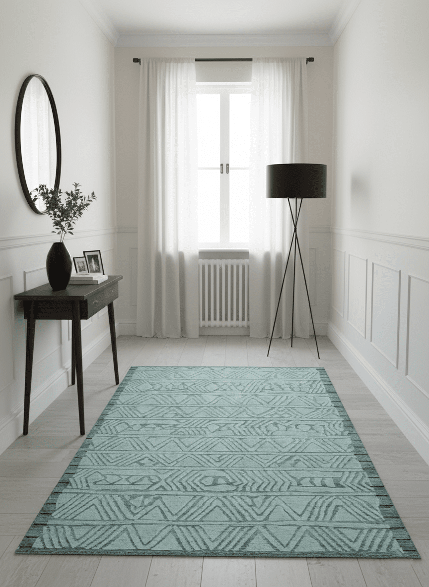 Modern Geometrical Silver and Gray Chevron Design Hand Carved  wool Rug.