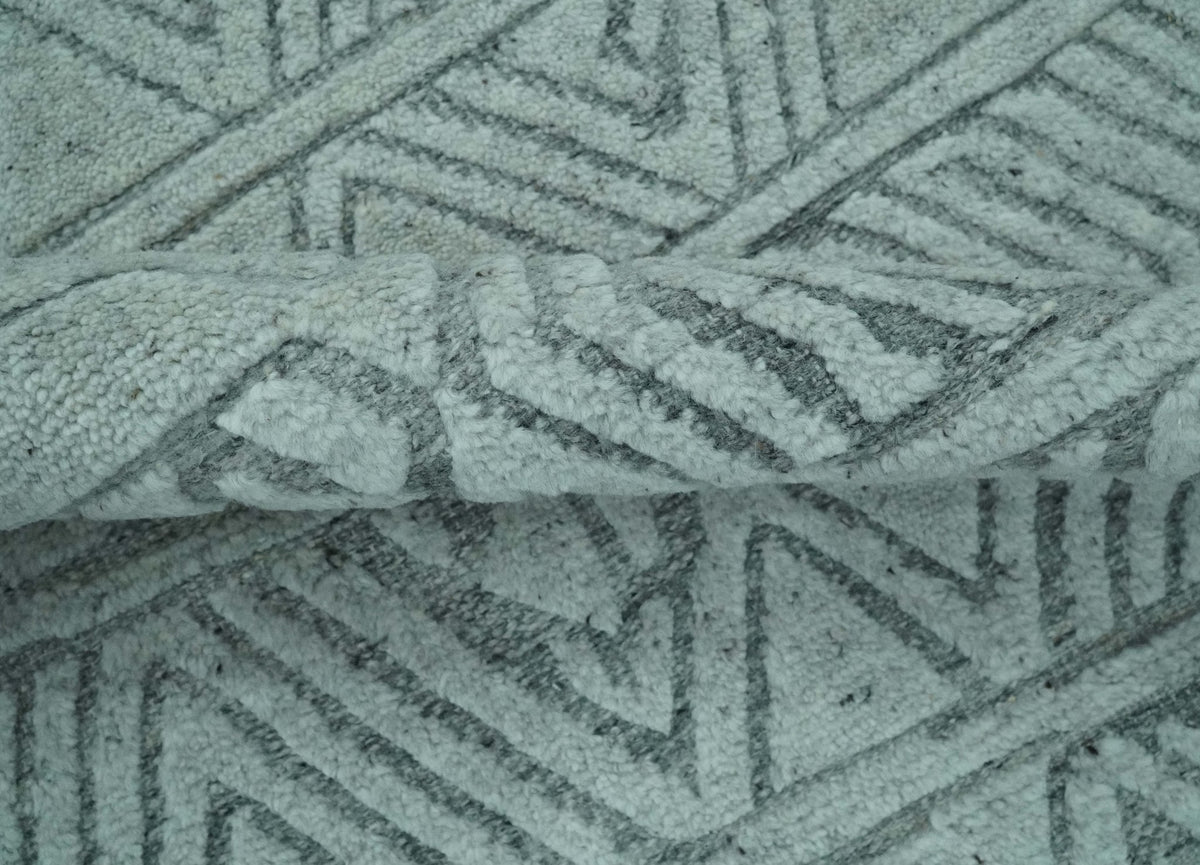 Modern Geometrical Silver and Gray Chevron Design Hand Carved  wool Rug.