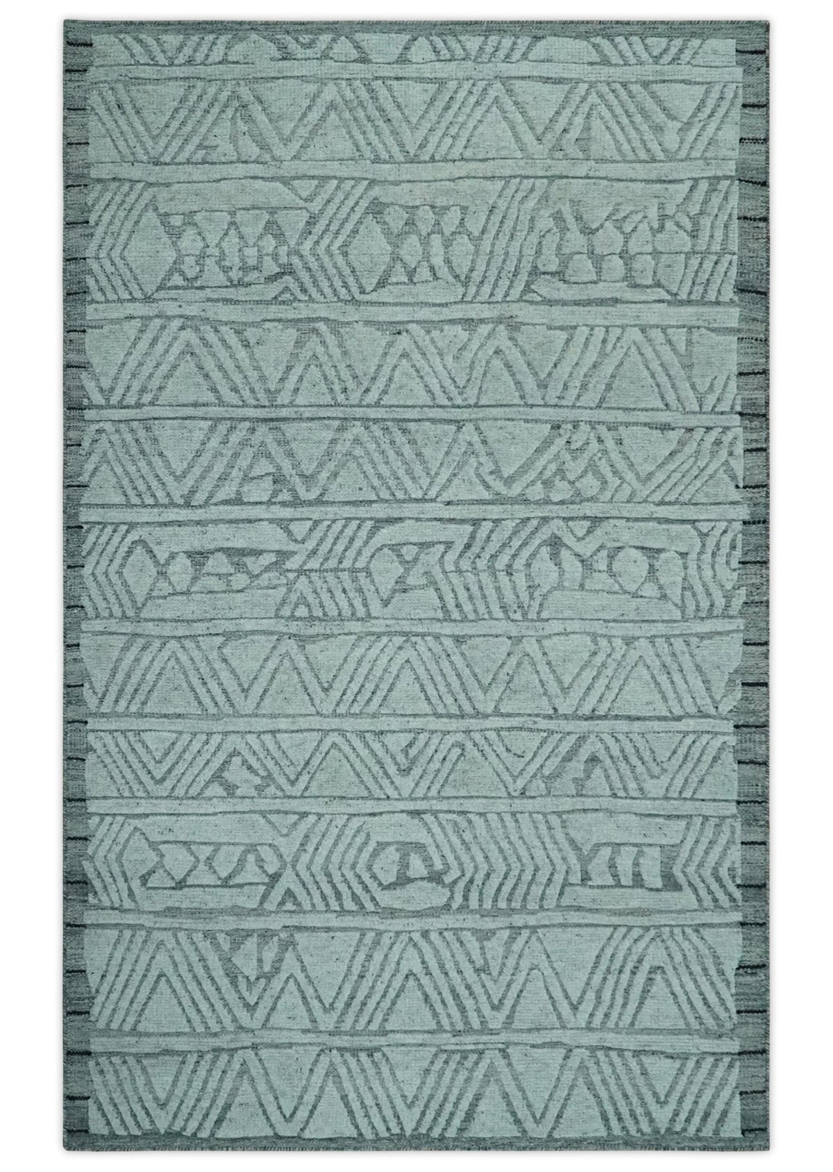 Modern Geometrical Silver and Gray Chevron Design Hand Carved  wool Rug.