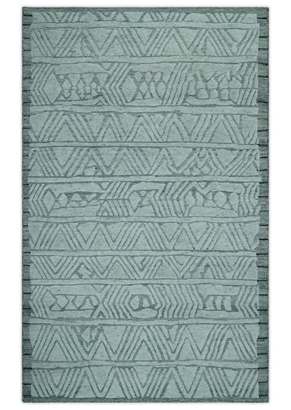 Modern Geometrical Silver and Gray Chevron Design Hand Carved  wool Rug.