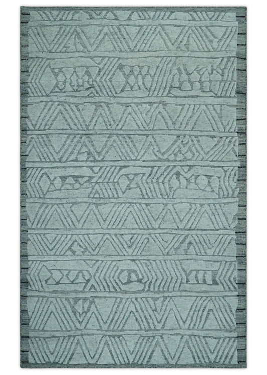 Modern Geometrical Silver and Gray Chevron Design Hand Carved  wool Rug.
