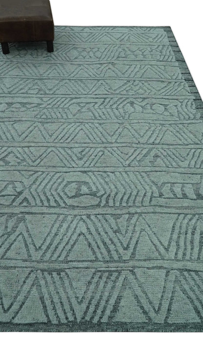 Modern Geometrical Silver and Gray Chevron Design Hand Carved  wool Rug.
