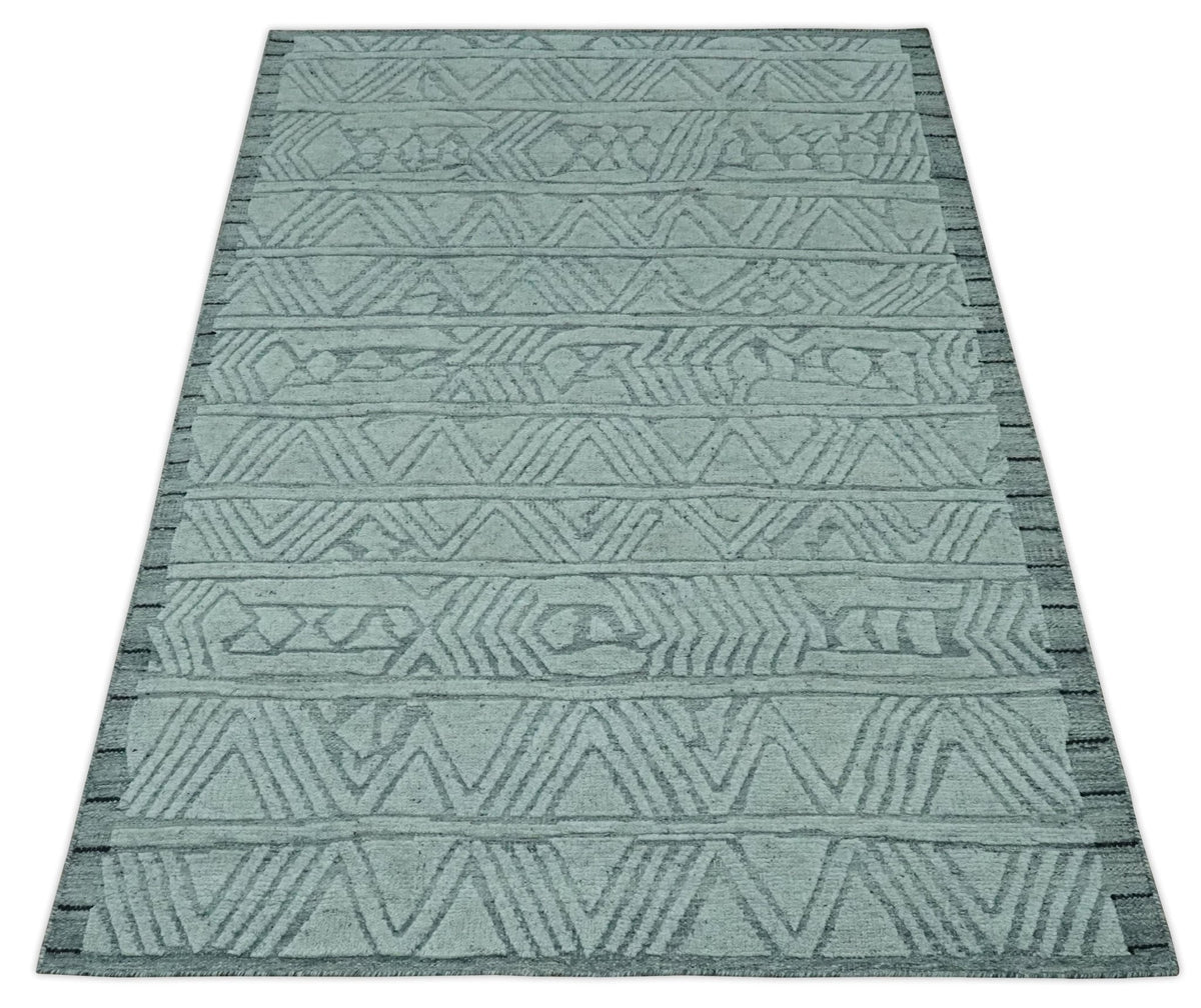 Modern Geometrical Silver and Gray Chevron Design Hand Carved  wool Rug.