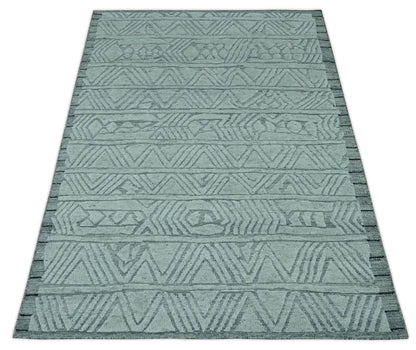 Modern Geometrical Silver and Gray Chevron Design Hand Carved  wool Rug.