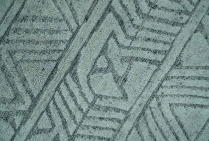 Modern Geometrical Silver and Gray Chevron Design Hand Carved  wool Rug.