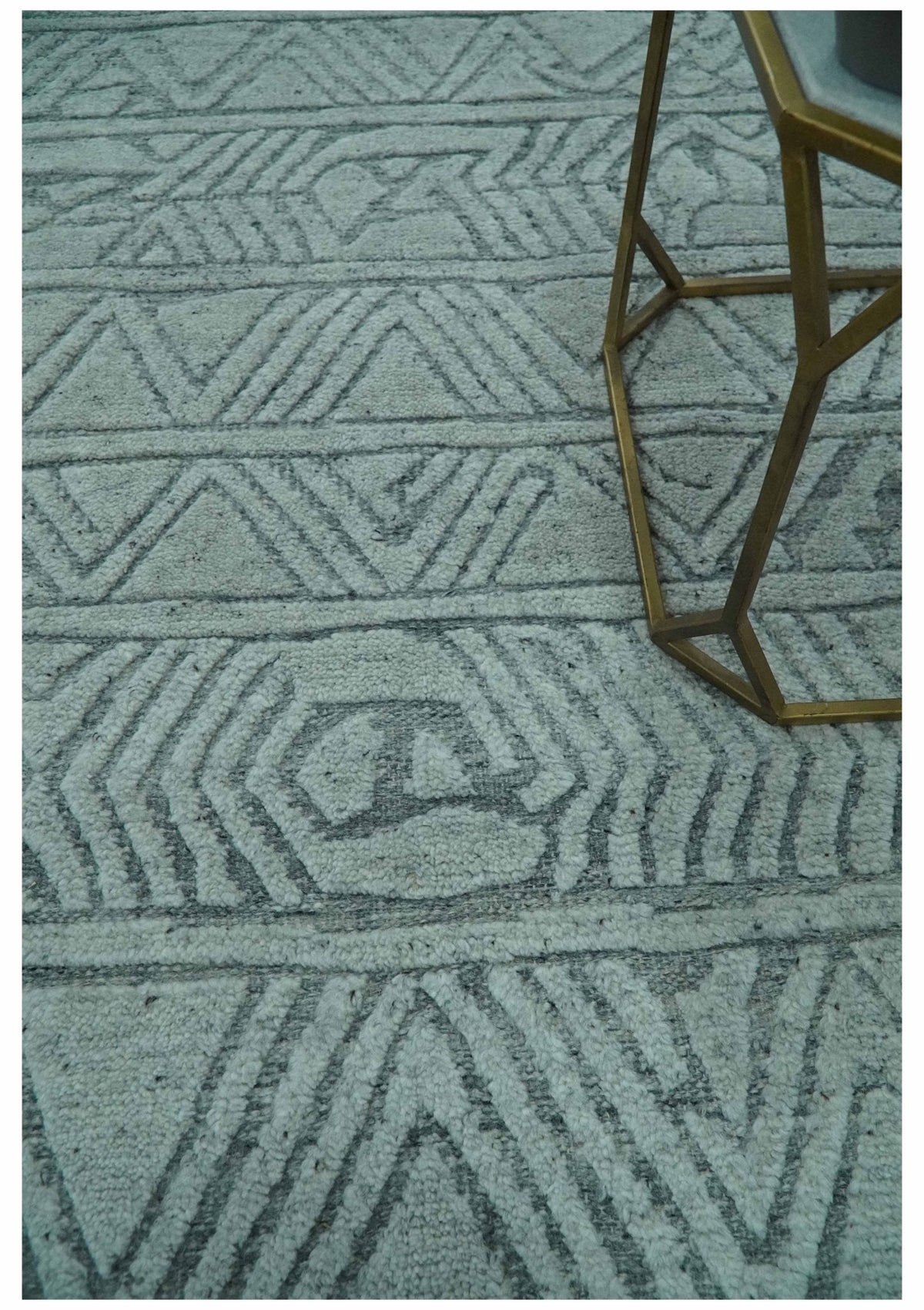Modern Geometrical Silver and Gray Chevron Design Hand Carved  wool Rug.