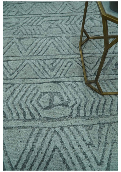 Modern Geometrical Silver and Gray Chevron Design Hand Carved  wool Rug.