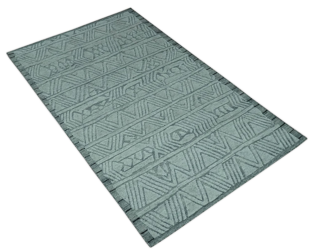 Modern Geometrical Silver and Gray Chevron Design Hand Carved  wool Rug.