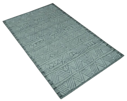 Modern Geometrical Silver and Gray Chevron Design Hand Carved  wool Rug.