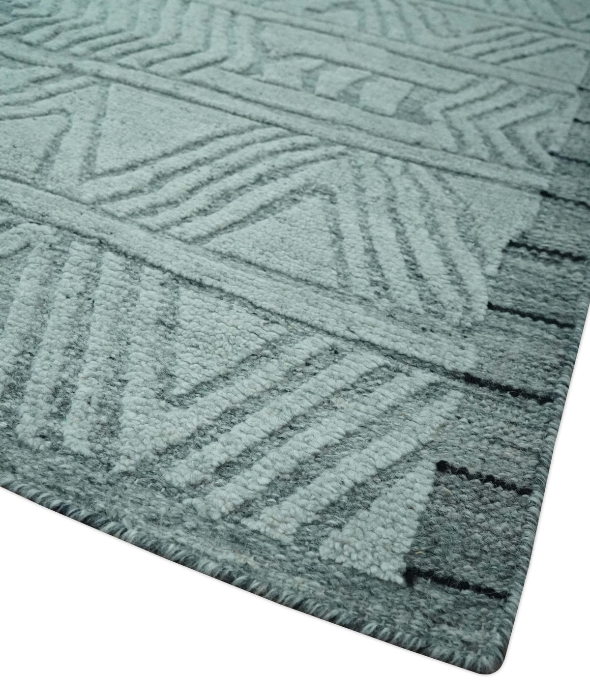 Modern Geometrical Silver and Gray Chevron Design Hand Carved  wool Rug.