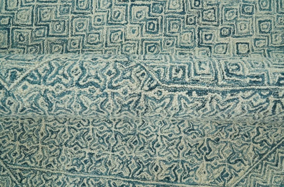 Modern Geometrical Teal and Ivory Hand Tufted Custom Made wool area rug.