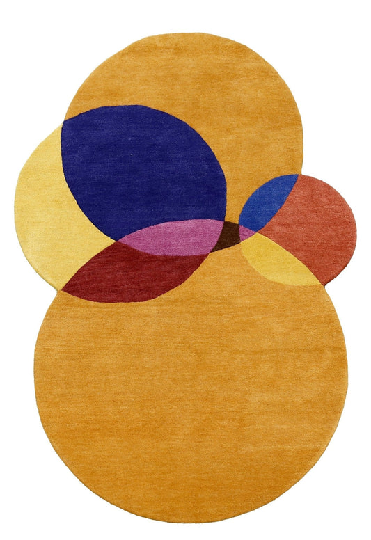Modern Gold Orbs Hand Tufted 5x6 Wool Area Rug