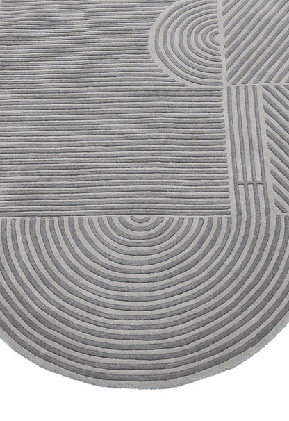 Modern Grey Lines Hand Tufted 5x7 Wool Area Rug