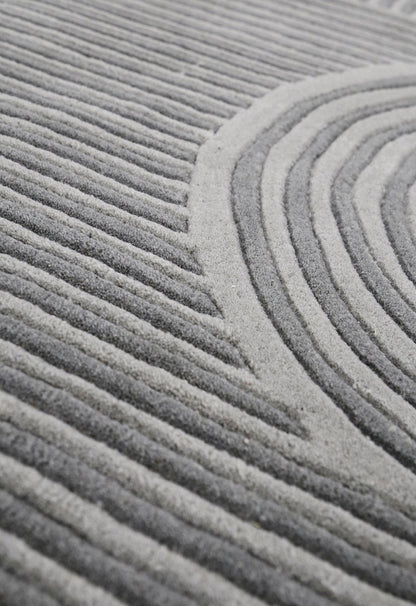 Modern Grey Lines Hand Tufted 5x7 Wool Area Rug