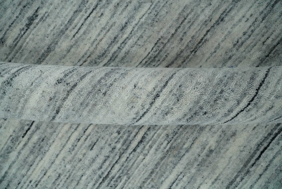Modern Handloom Ivory, Charcoal, Silver 8x10 Contemporary Wool Area Rug