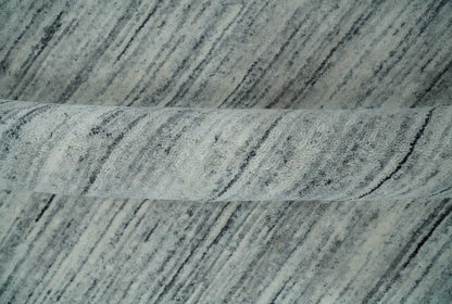 Modern Handloom Ivory, Charcoal, Silver 8x10 Contemporary Wool Area Rug