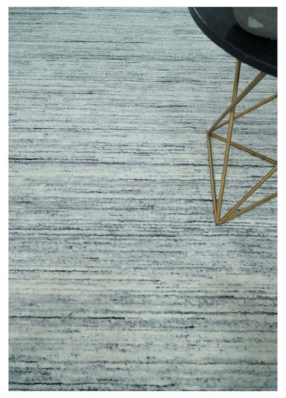 Modern Handloom Ivory, Charcoal, Silver 8x10 Contemporary Wool Area Rug