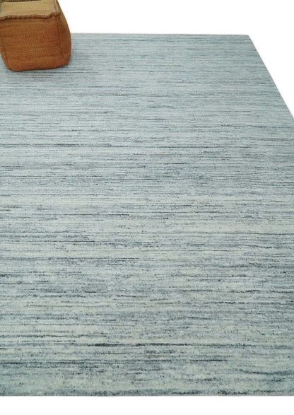 Modern Handloom Ivory, Charcoal, Silver 8x10 Contemporary Wool Area Rug
