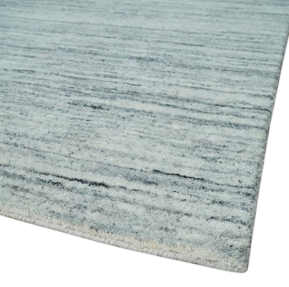 Modern Handloom Ivory, Charcoal, Silver 8x10 Contemporary Wool Area Rug