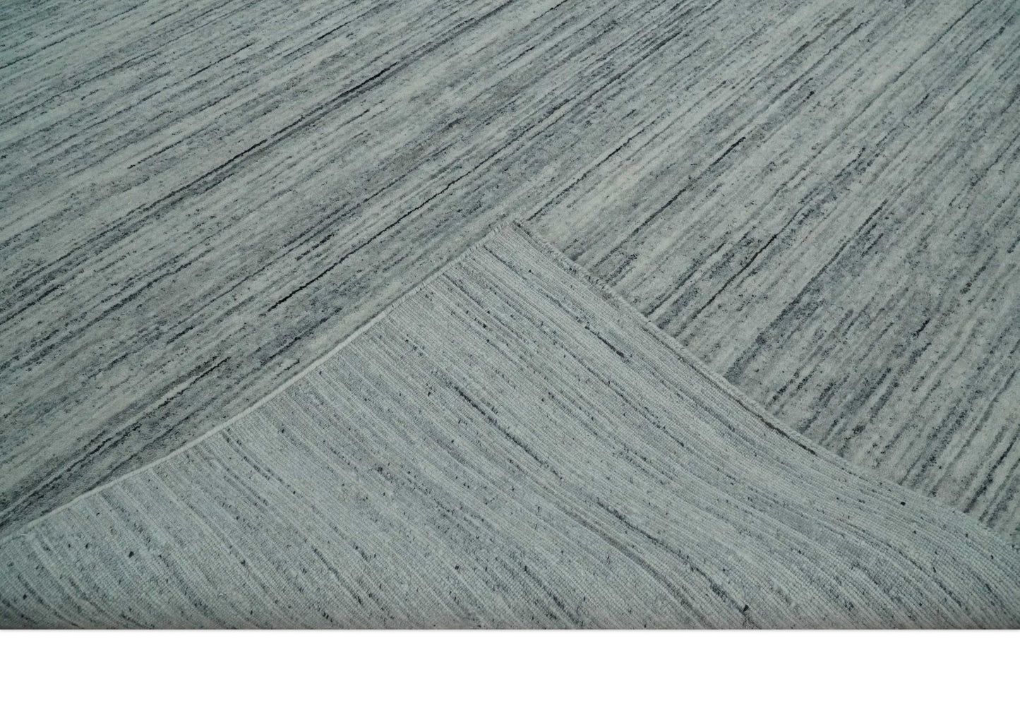 Modern Handloom Ivory, Charcoal, Silver 8x10 Contemporary Wool Area Rug