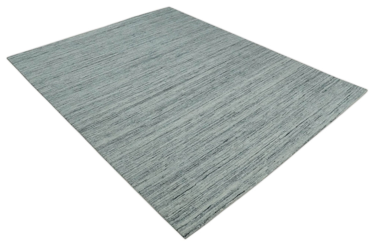 Modern Handloom Ivory, Charcoal, Silver 8x10 Contemporary Wool Area Rug