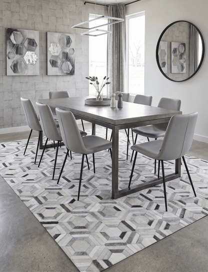 Modern Handmade Ivory and Silver Genuine Leather Area Rug.