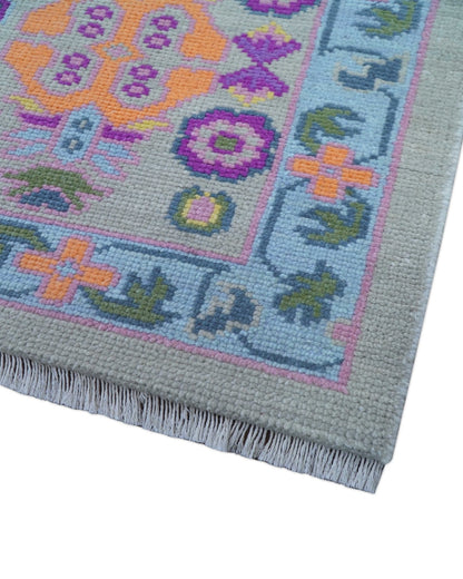 Modern Oushak Made to Order Purple And Ivory Hand Knotted Wool Rug.