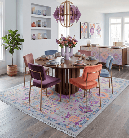 Modern Oushak Made to Order Purple And Ivory Hand Knotted Wool Rug.