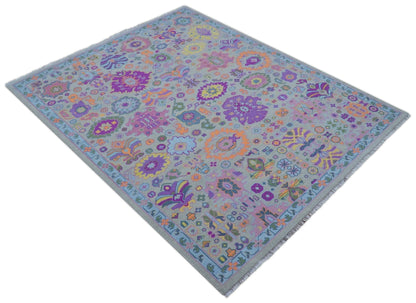 Modern Oushak Made to Order Purple And Ivory Hand Knotted Wool Rug.