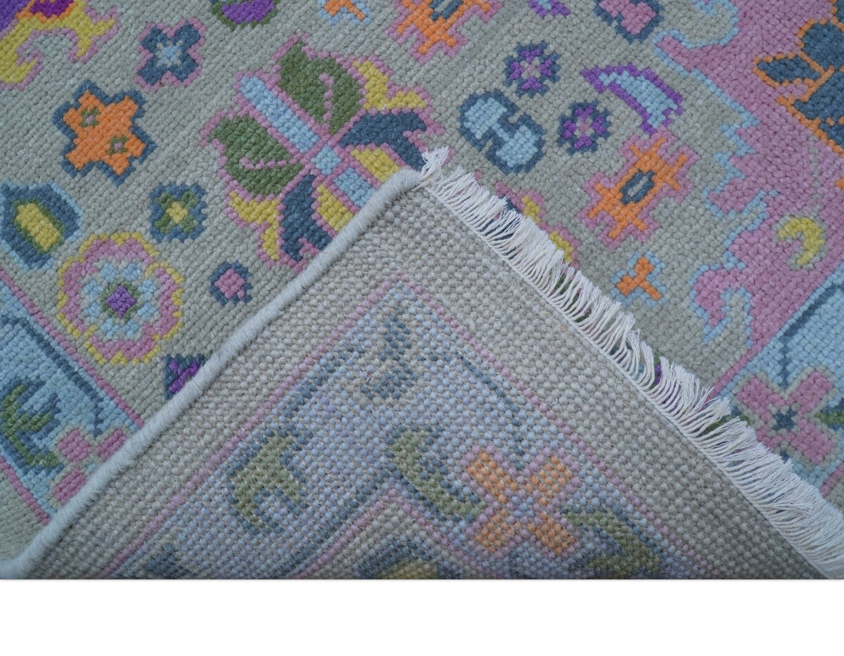 Modern Oushak Made to Order Purple And Ivory Hand Knotted Wool Rug.