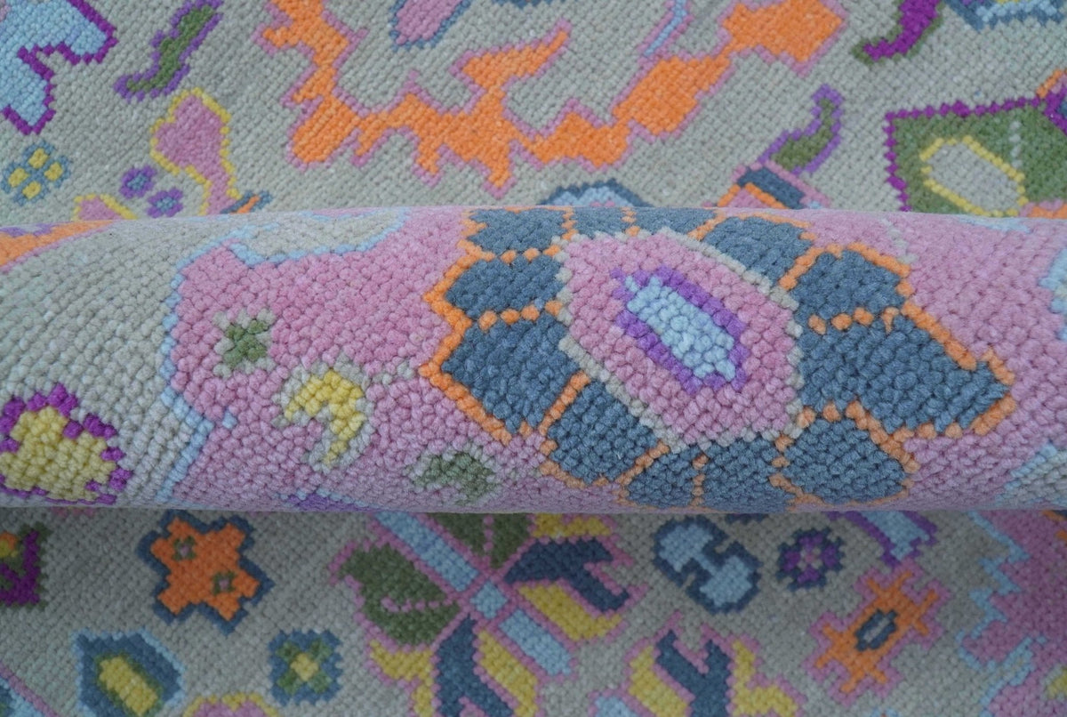 Modern Oushak Made to Order Purple And Ivory Hand Knotted Wool Rug.