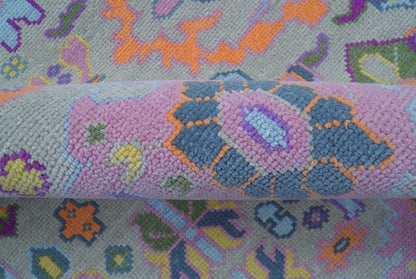 Modern Oushak Made to Order Purple And Ivory Hand Knotted Wool Rug.