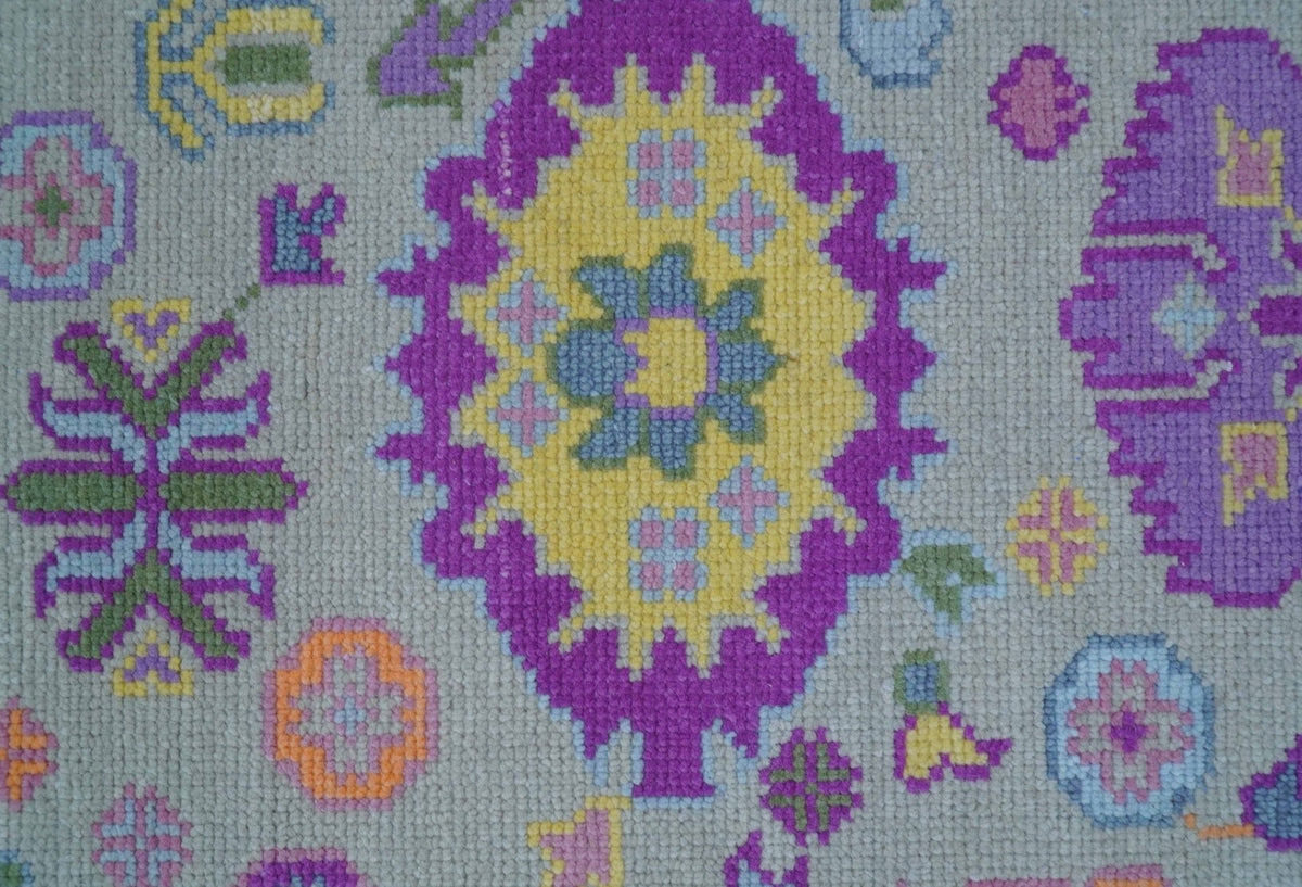 Modern Oushak Made to Order Purple And Ivory Hand Knotted Wool Rug.