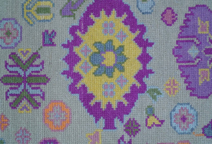 Modern Oushak Made to Order Purple And Ivory Hand Knotted Wool Rug.