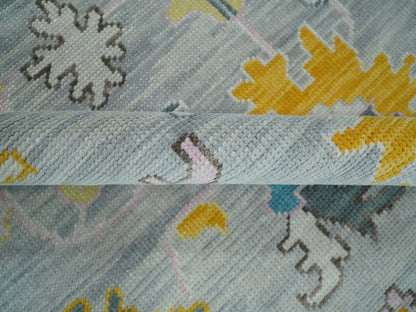 Modern Oushak Multi Size Silver and Teal Vibrant Colorful Hand knotted Wool Area Rug.