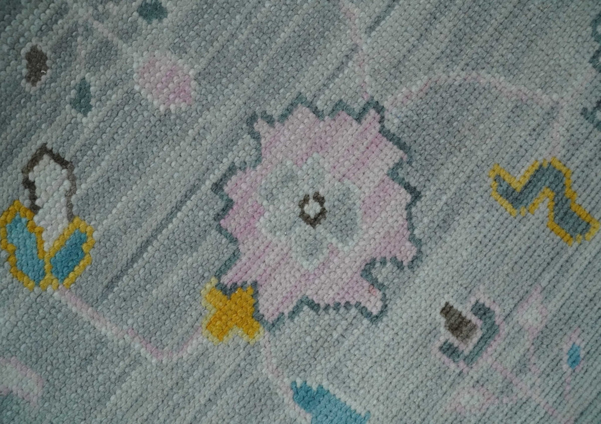 Modern Oushak Multi Size Silver and Teal Vibrant Colorful Hand knotted Wool Area Rug.