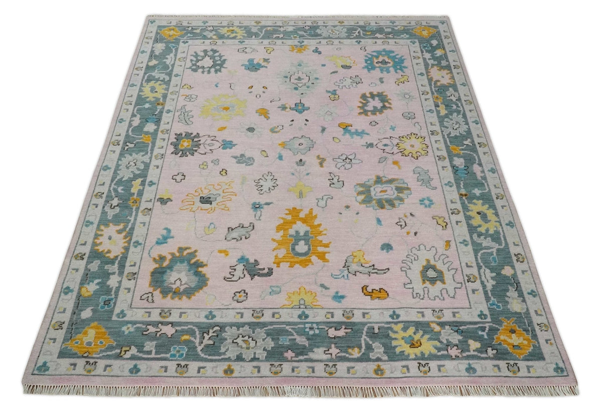 Custom Made Pink and Gray Hand knotted Traditional Oushak wool Area Rug.