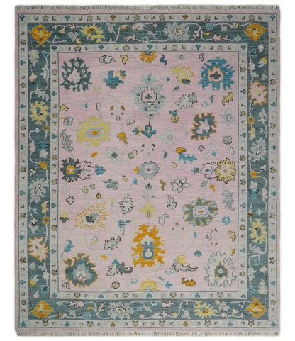 Custom Made Pink and Gray Hand knotted Traditional Oushak wool Area Rug.
