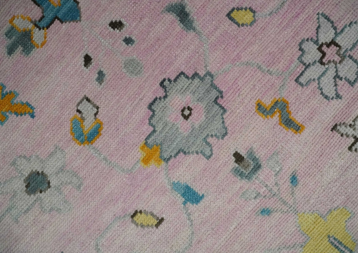 Custom Made Pink and Gray Hand knotted Traditional Oushak wool Area Rug.