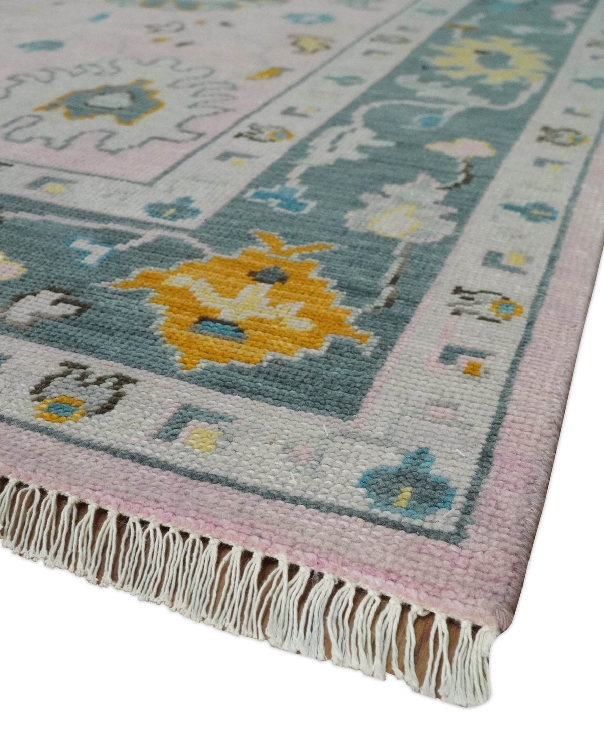 Custom Made Pink and Gray Hand knotted Traditional Oushak wool Area Rug.