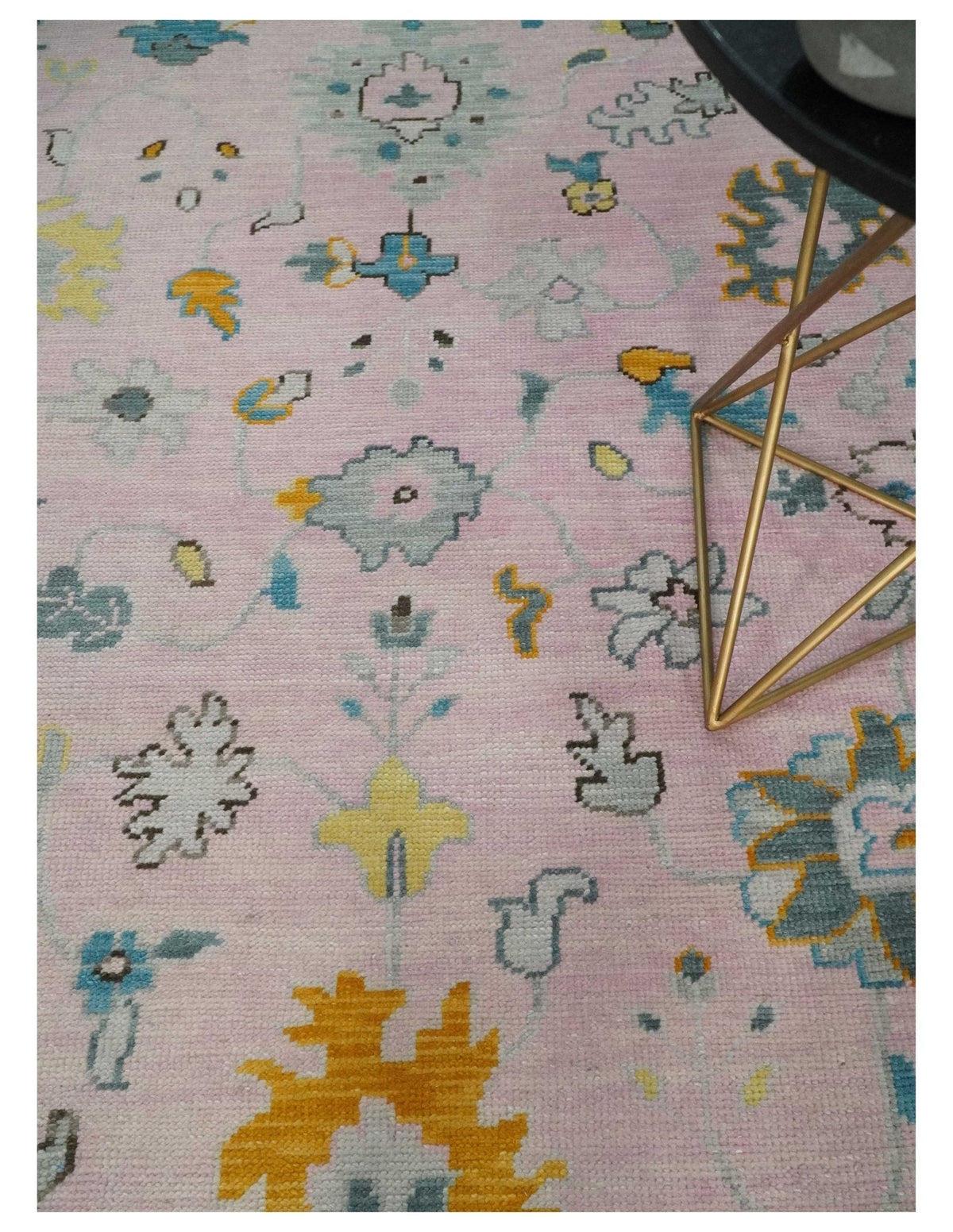 Custom Made Pink and Gray Hand knotted Traditional Oushak wool Area Rug.