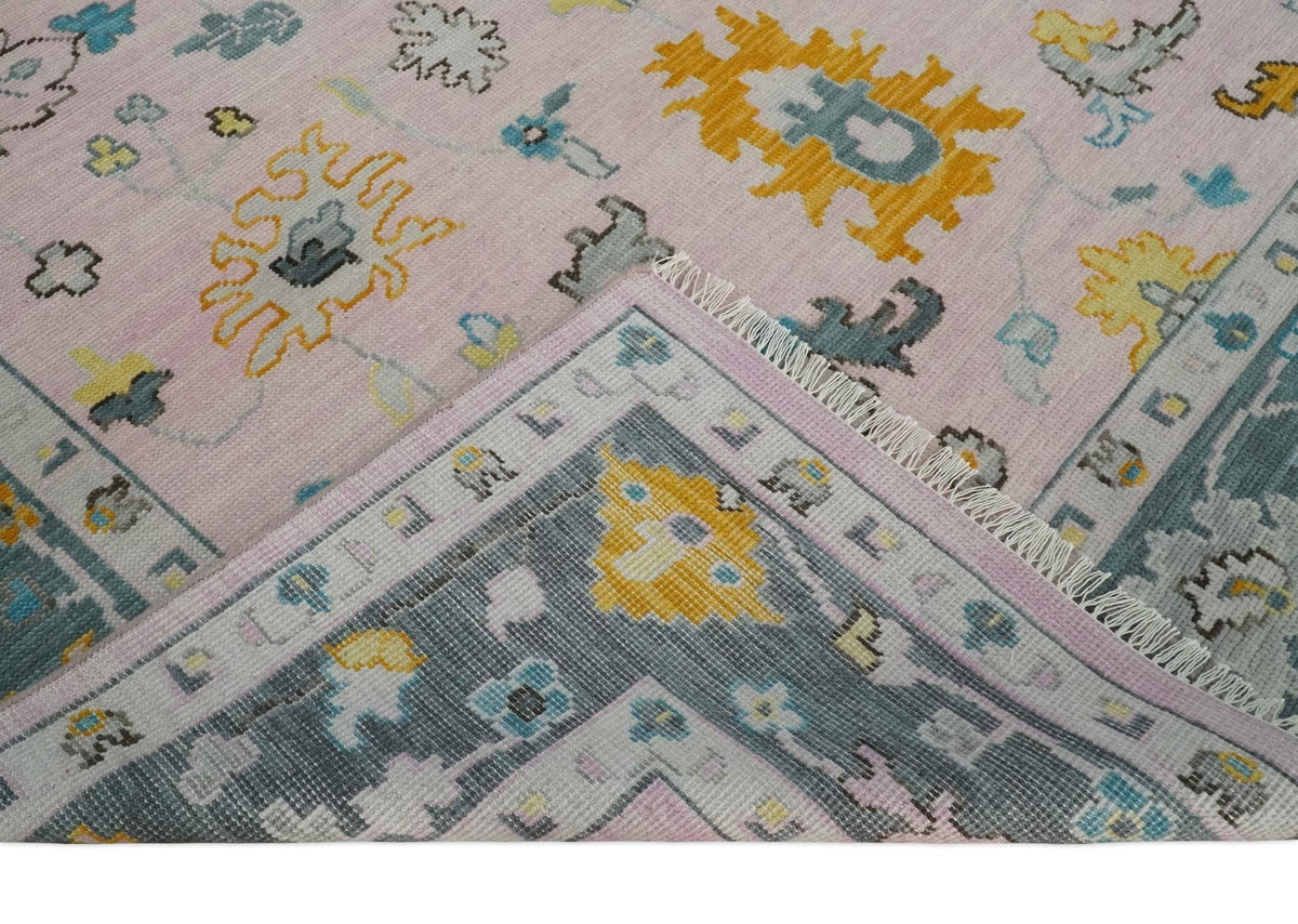 Custom Made Pink and Gray Hand knotted Traditional Oushak wool Area Rug.
